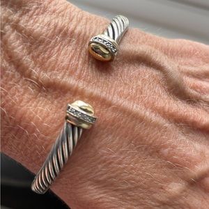 BJC Samuel Benham 925 sterling 18kt gold  Cable Wire Cuff Bracelet with Diamonds